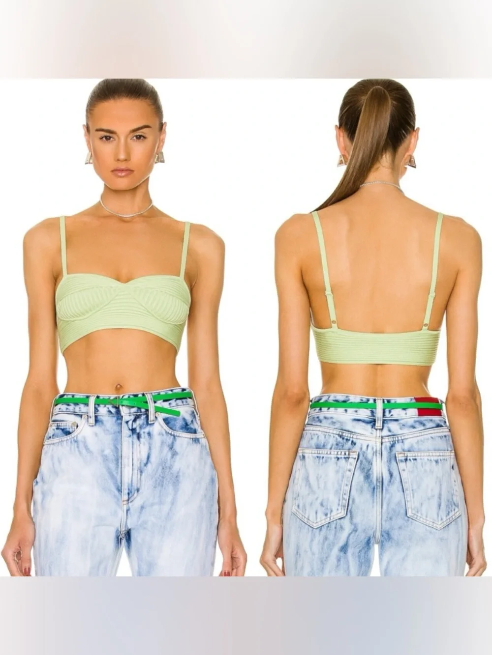 JONATHAN SIMKHAI Compact Rib Cropped Cardigan‎ Bra Top Midi Skirt Set Pear XS/S